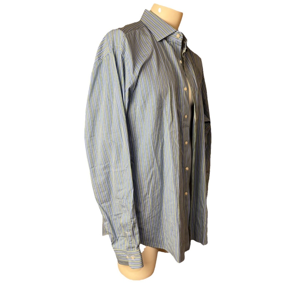 Polo Ralph Lauren Button Up Shirt Stripe 17.5 - 36/37 Summer Colors Green Blue - Picture 3 of 9